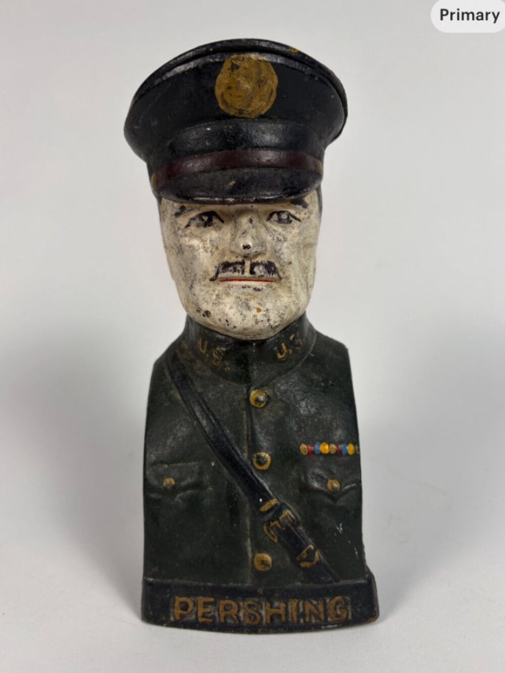 Vintage Cast Iron General Pershing Bank | Antique Military Coin Bank Bust | Earl
